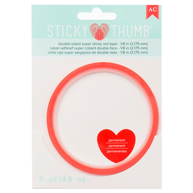 AC STICKY THUMB - Super Sticky Red Tape - DOUBLE-SIDED - 1/8 INCH - 5 YARDS