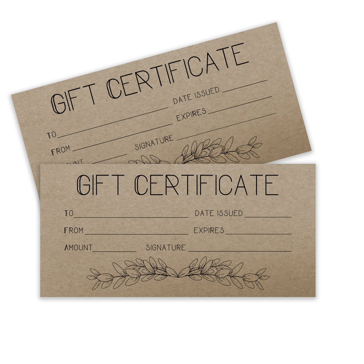 Pre-Printed Gift Certificates on Discount Card Stock - 50 pack