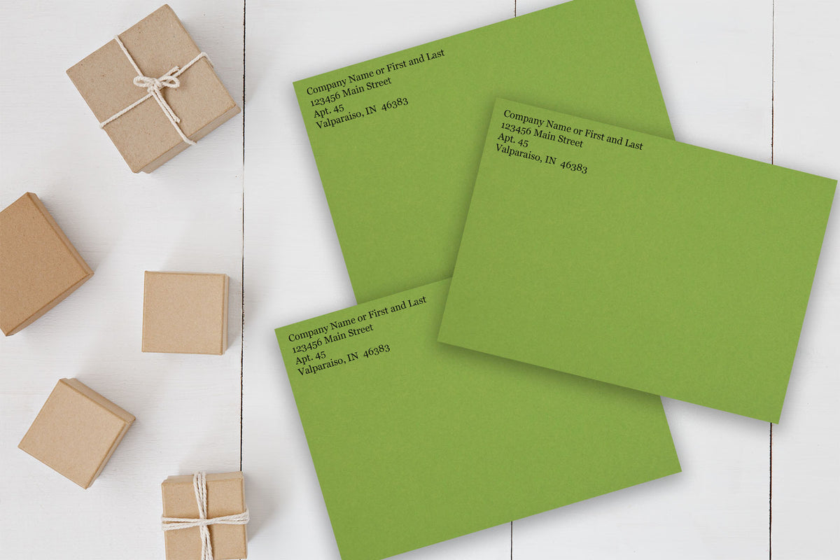 Green A7 Discount Envelopes for 5x7 Holiday cards with return address