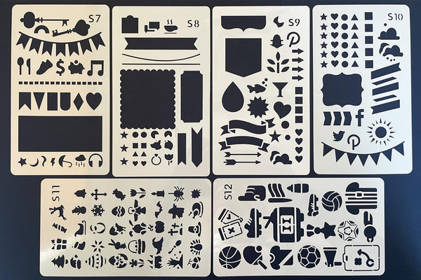 Set of 6 assorted Journalling Stencils - Set 1 - for paper crafts -  CutCardStock