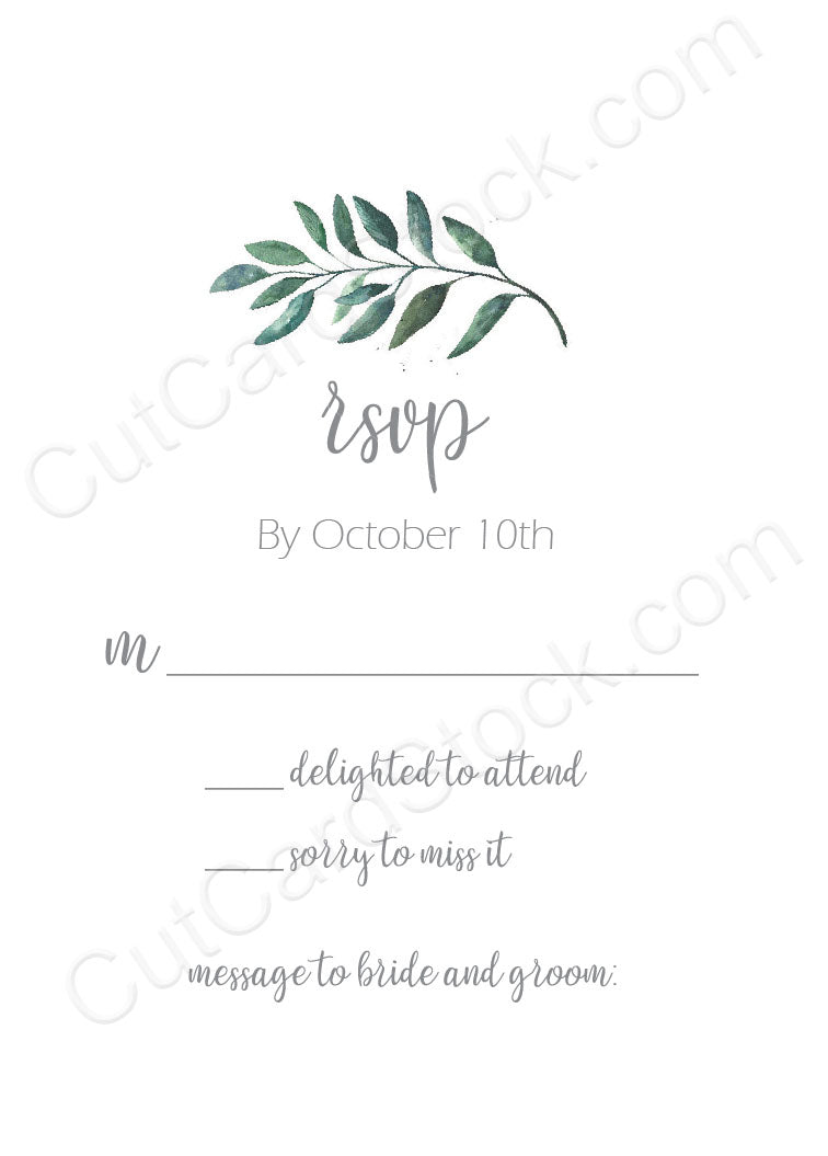 White RSVP Card with greenery