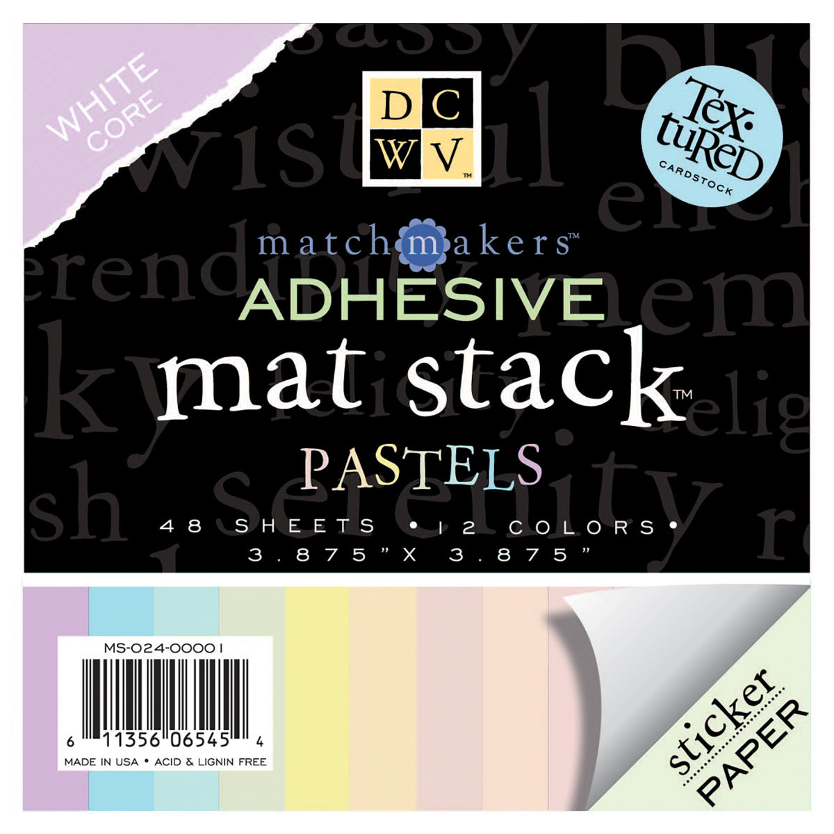 DCWV Mat Stacks Textured Adhesive Pastels 3.875 Square Sticker Paper - 24 sheets