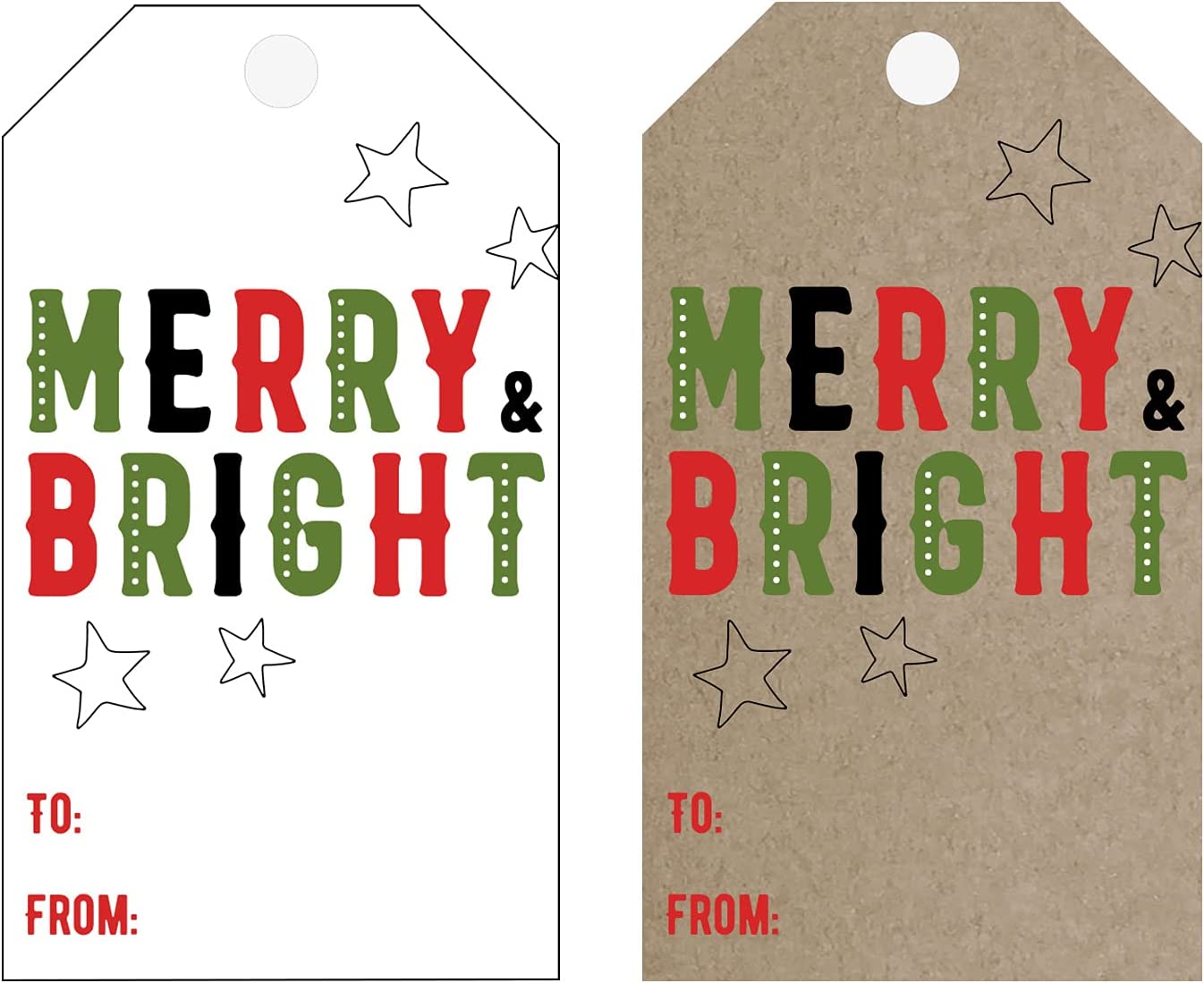 Kraft Gift Tags, Merry Christmas Gift Tags, Black and White Labels