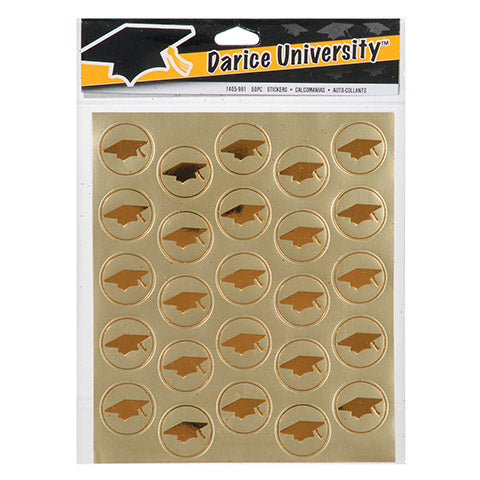 Graduation Hat Gold Foil Seal Stickers - 50 pack