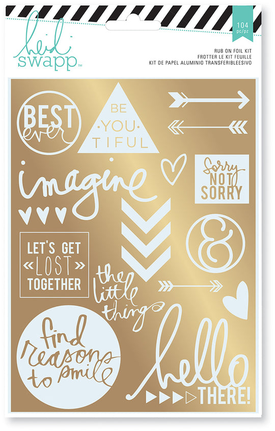 Heidi Swapp Wanderlust Gold Foil Rub-On Sentiments - 21 piece