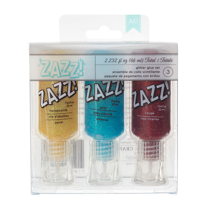 AC ZAZZ Glitter Glue 3 pack - Yellow, Blue, Red for paper crafting -  CutCardStock