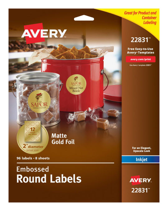 Printable Easy Peel Embossed Foil 2 inch round labels - 96 labels