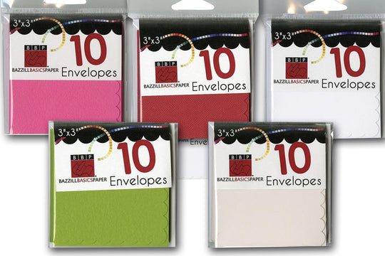Bazzill 3x3 Scallop Mini Folded Note Cards + Envelopes - 10 pk