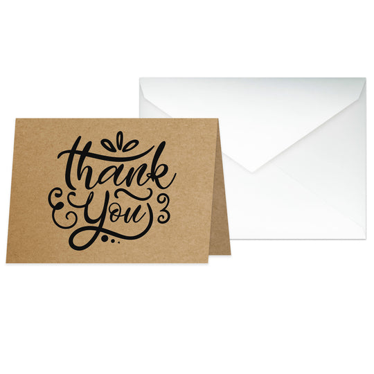 Pre-Printed KRAFT Folded A1 Thank you Cards and Envelopes - 50 pack