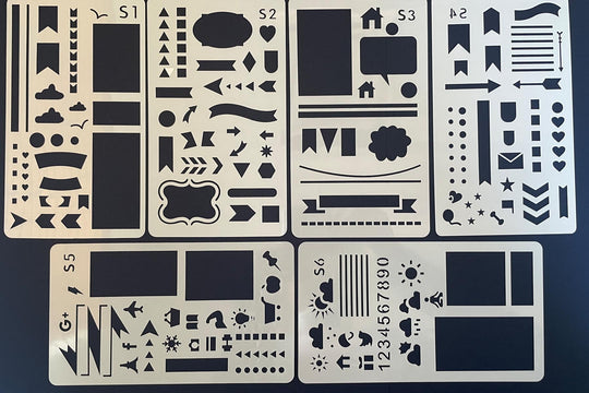 Set of 6 assorted Journalling Stencils - Set #1