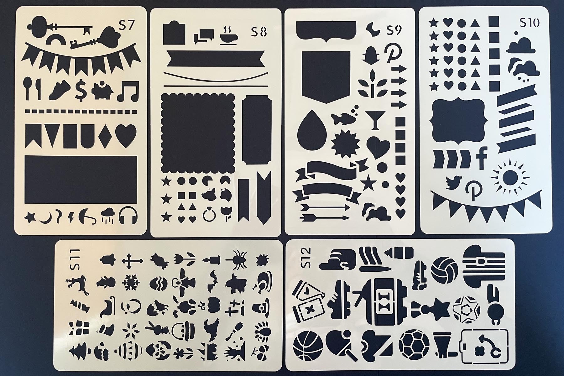 Set of 6 assorted Journalling Stencils - Set 4 - for paper crafts