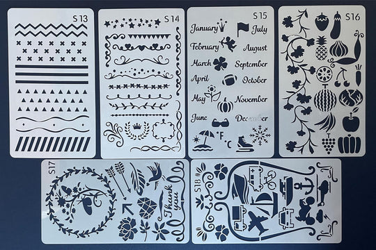 Set of 6 assorted Journalling Stencils - Set #3
