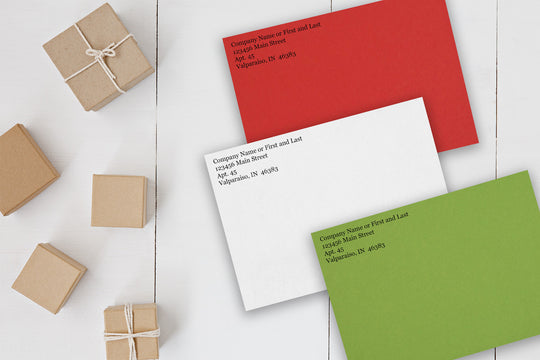 Holiday A7 White, Green, or Red Envelopes with Return Address