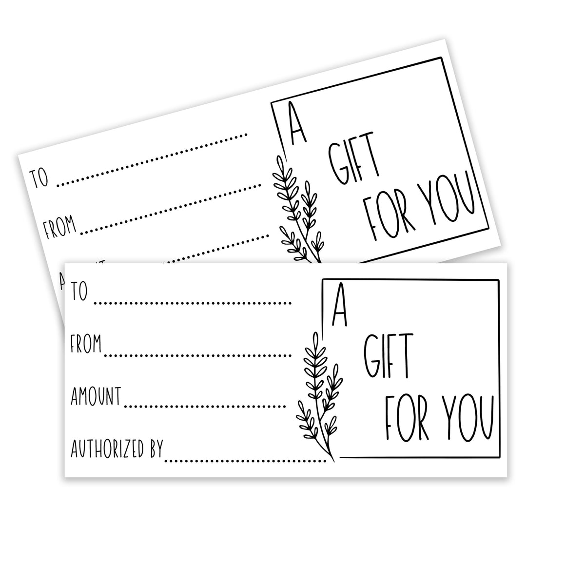 Pre-Printed Gift Certificates on Discount Card Stock - 50 pack