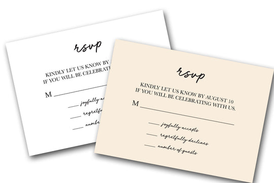 Small Script White or Natural A1 RSVP Cards for  DIY Invitations