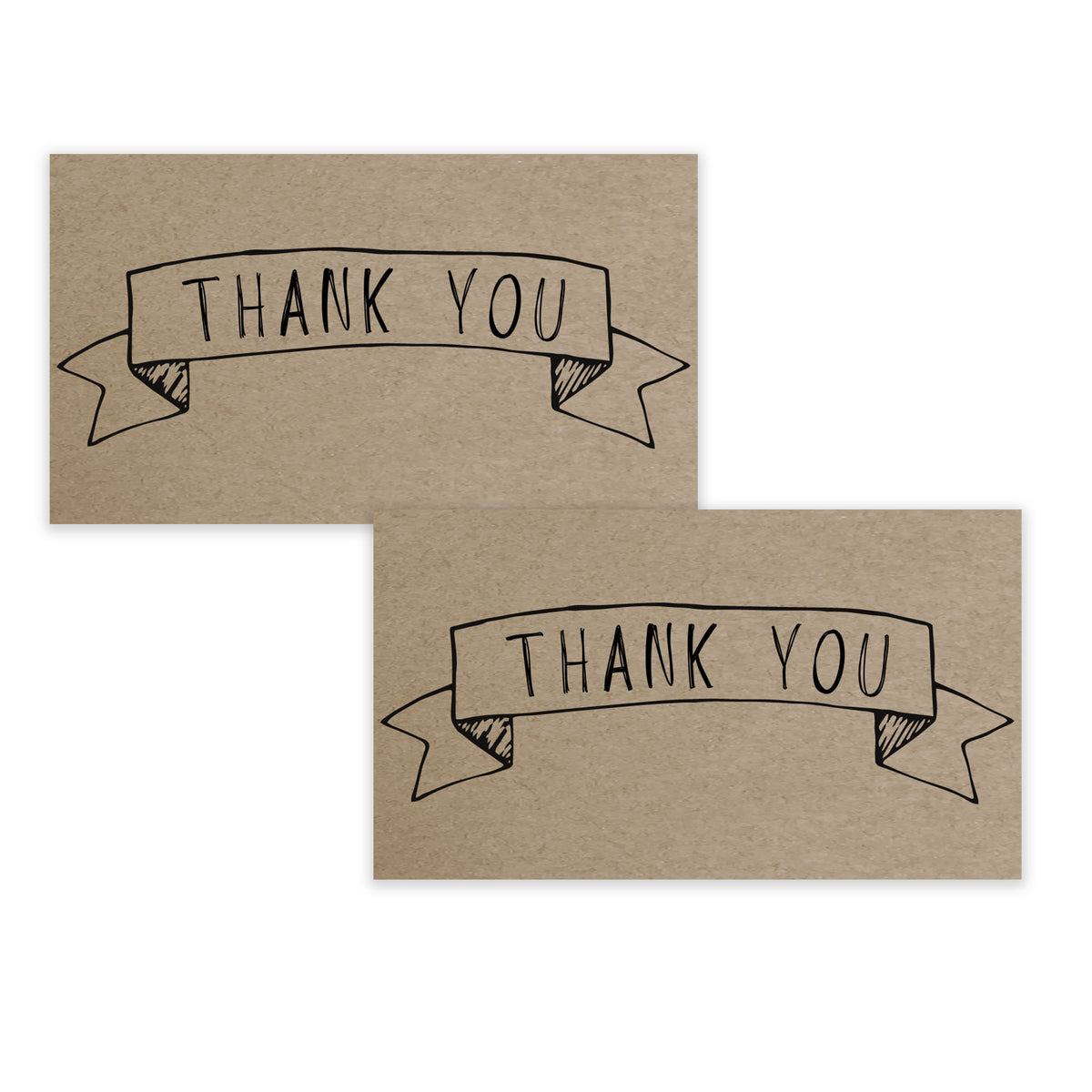 Kraft Thank You Notecards - Business Card Size - Small 3.5&quot; x 2&quot; Card -  100 Cards