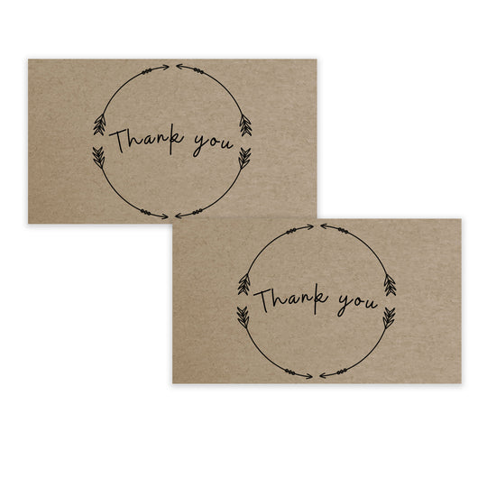 Kraft Thank You Notecards - Business Card Size - Small 3.5" x 2" Card -  100 Cards