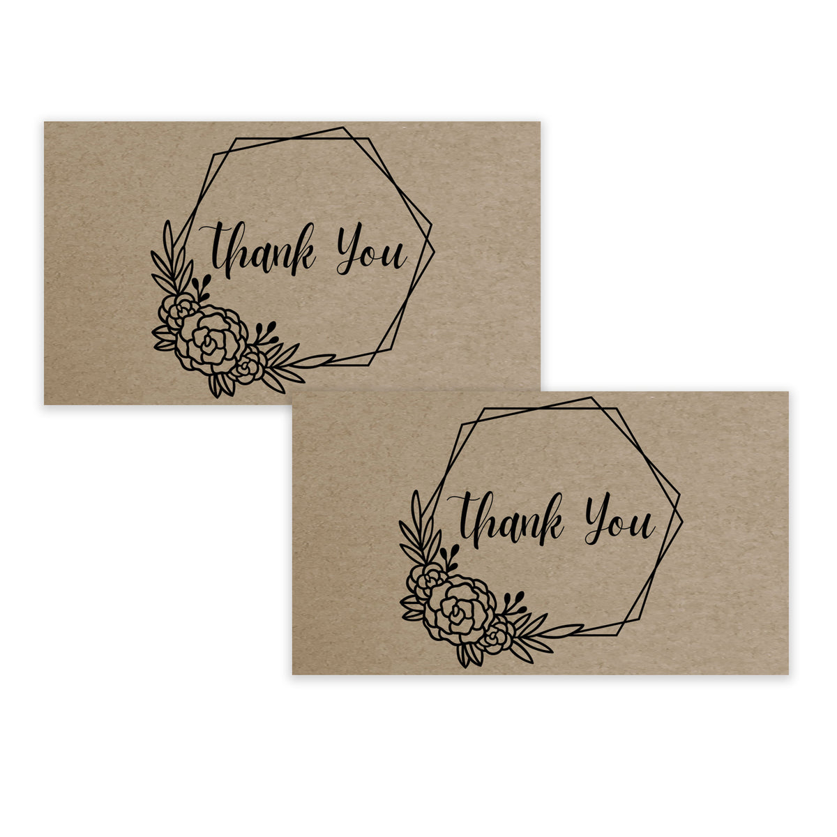 Kraft Thank You Notecards - Business Card Size - Small 3.5&quot; x 2&quot; Card -  100 Cards