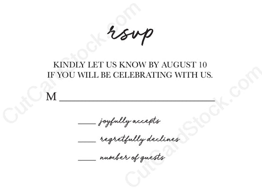 Small Script White or Natural A1 RSVP Cards for  DIY Invitations
